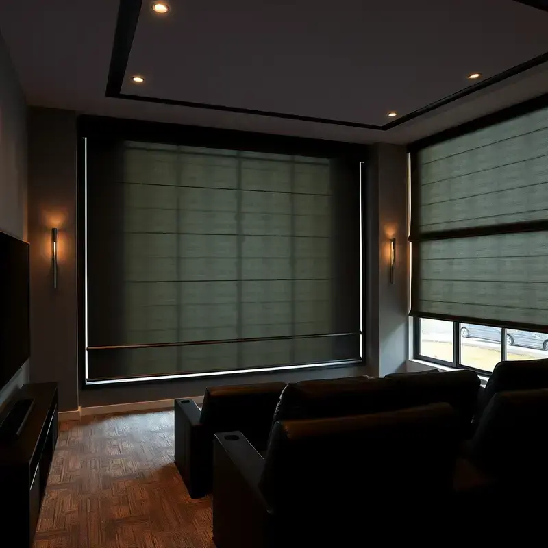 Motorized blackout shades in home theater