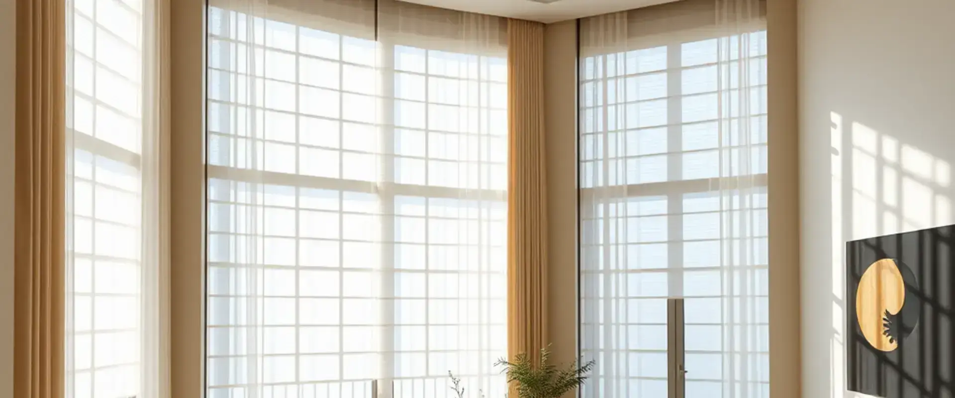 Elegant living room with floor-to-ceiling window coverings